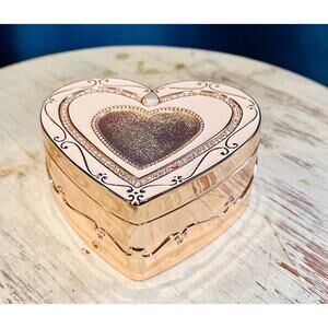 Heart Shaped Enamled Velvet lined Jewelry Box, New Old Stock Things Remembered